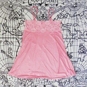 ✨ Y2K Babydoll Pink Sheer Lace Satin Slip